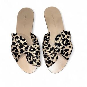 Leather Slide Sandals with Leopard Bow - Loeffler Randall